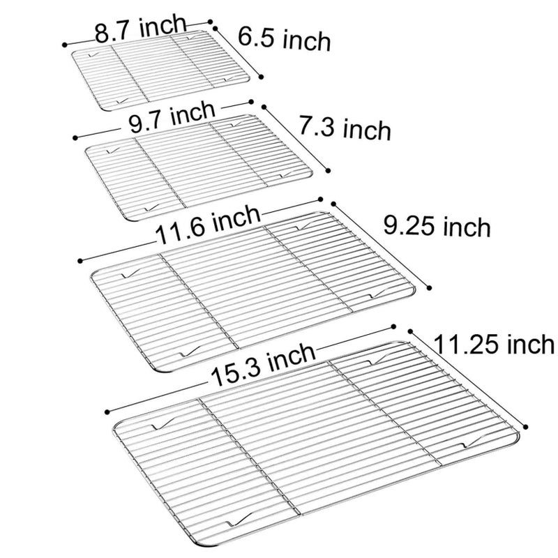 TeamFar Baking Cooling Rack Set of 4, Stainless Steel Rack for Cooking Roasting Grilling, Healthy & Mirror Finish, Oven Use & Dishwasher Safe - Image 2